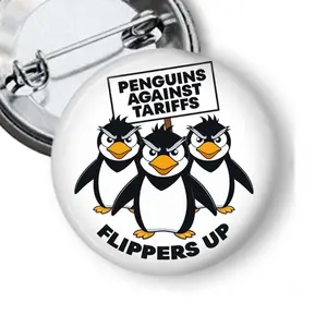 Penguins against Tariffs Pinback Button, Flippers Up Flair Button, Fuck Donald Trump Pin, Resist Pin Button, Anti Tariff Pin Button, Anti Trump Pin Button, Heard Island Pin Button