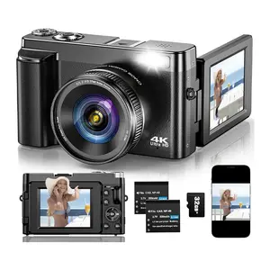 CAMKORY 4K Digital Camera DC101 for Photography & Vlogging with 3" 180° Flip Screen 16X Anti-Shake 4K Ultra HD Video 48MP CMOS Chip Built-in Flash 2 Batteries & Charging Stand Classic White