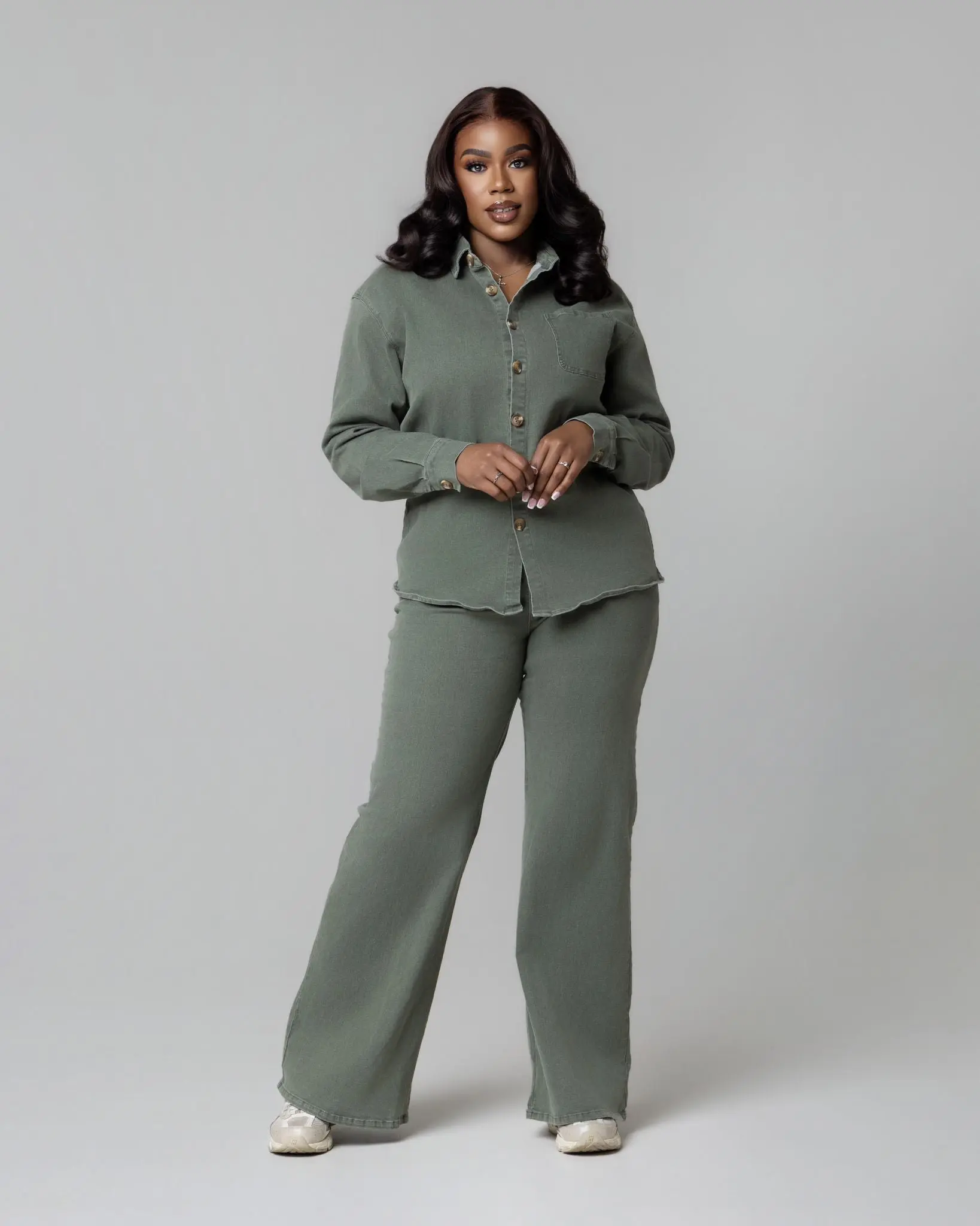 Tall Olive Green Denim Top