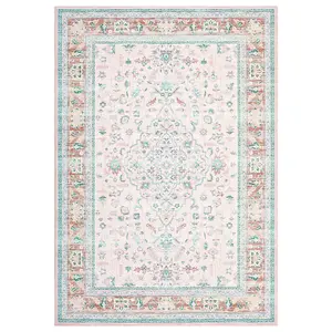 8 x 10 ft Polyester Pink Rectangular Living Room Bedroom Dining Room Floral Print Vintage Machine Washable Area Rug