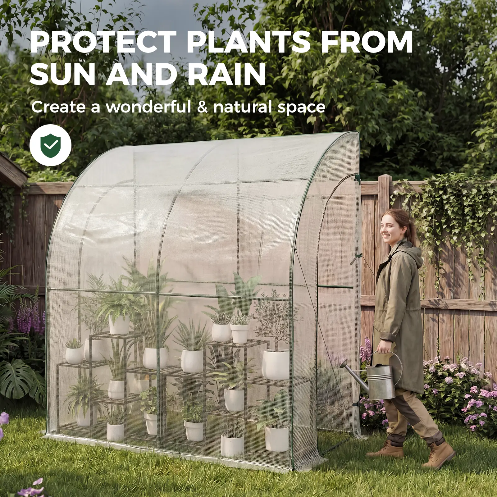 Bamworld Heavy Duty Iron Metal Outdoor Lean-to Greenhouse, Large Walk-in Easy Grow Plant Enclosure with Double Doors, Translucent PE Cover, Adjustable Ventilation & Sunlight Diffuse, Tall Gardening Structure for Patio, 55" W x 37" D x 63" H, Large Walk-In