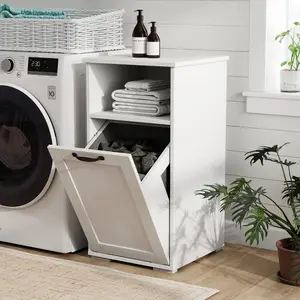 Laundry Hamper Cabinet with Removable Liner Bag - Space Saving Bathroom Storage Organizer