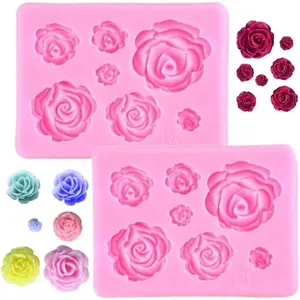 2PCS Rose Silicone Molds for Fondant Chocolate Wedding Cake Decorating Candy Sugarcraft Cake Pop Cupcake Polymer Clay