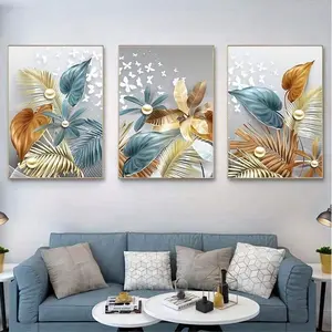 Elegant Canvas Wall Art Set, Gold Floral Prints, Decorative Art Print, Unframed Home Decor, Bedroom Living Room Decoration, Perfect Gift Idea