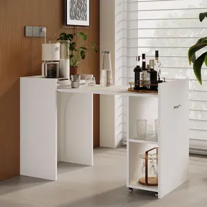 Garvee - Multifunctional Folding Computer Desk, 50-Inch Extendable Wooden Leaf Table with Storage Shelves and Wheels for Kitchen, Dining Room, Study Room