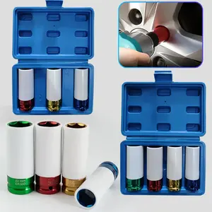 4/3-piece set of drive wheel hub nut sockets, with 1/2" drive wheel hub protector impact socket, thin-walled deep hole impact socket