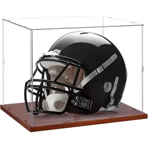 Full Size Football Helmet Display Case - 15.4×11×11.8in Interior, 100% Wooden Base, Compatible with Baseball/Motorcycle/Racing Helmets, High-Transparency Acrylic with UV Protection