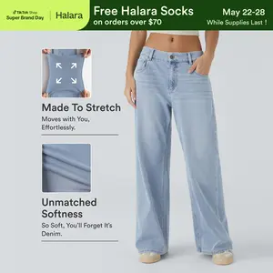 Halara Flex Low Rise Zipper Pockets Washed Baggy Wide Leg Casual Jeans