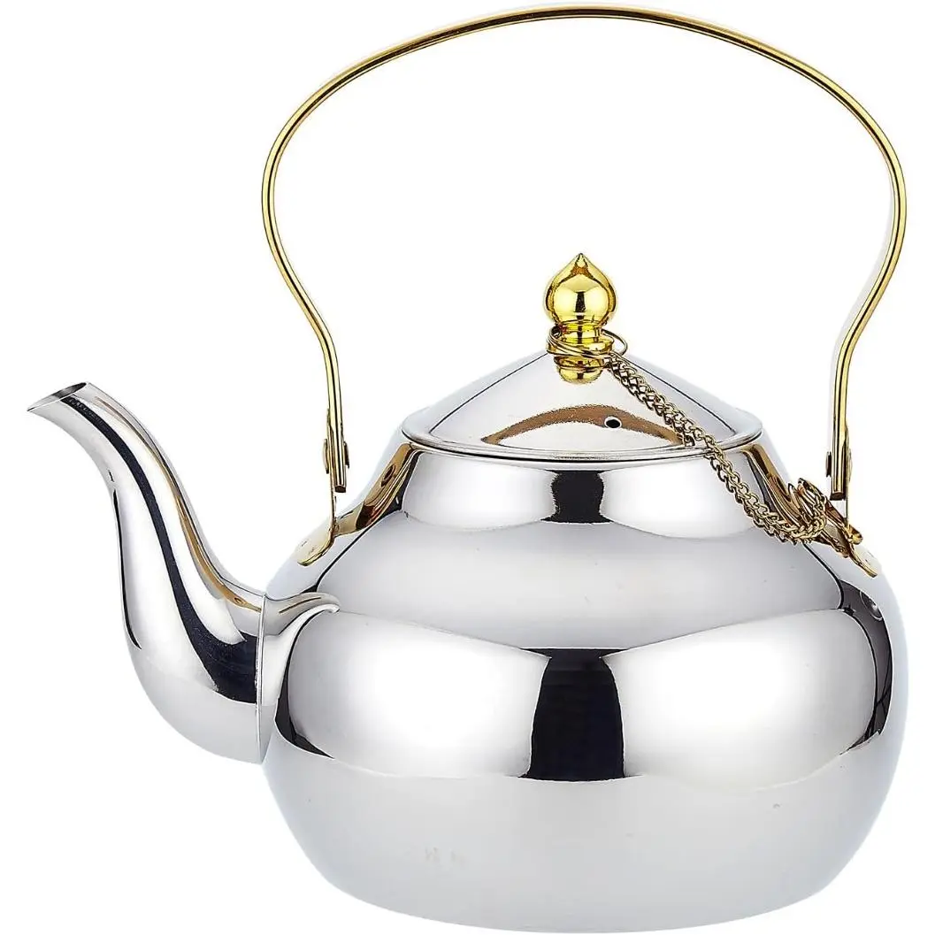 SANQIAHOME Sturdy Modern Stainless Steel Stovetop Teapot with Strainer - 1.3-2.0 Qt (1000-2000 ml), Built-in Filter, Cleaner Flow, Fuller Soak, Dishwasher Safe Minimalist Infuser Teapot for Loose Leaf Tea & Kitchen Use