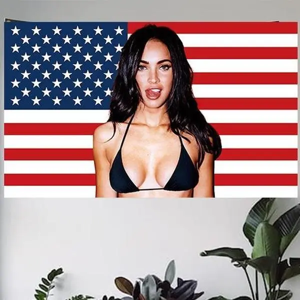Megan Fox American Flag Tapestry Wall Mural - Cool Room Decor Hanging Wall Art for Man Cave, Outdoor Banner with Decorative Accents, Home Room Decor