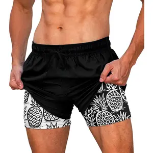 Mens Swim Trunks Quick Dry Bathing Suit with Compression Liner 5.5" Inseam Anti Chafe Beach Swim Shorts