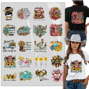 20sheet Western Cow Sunflower Iron On Transfer T-Shirt Stickers Iron Heat Transfer Direct to Film Transfer DTF Transfers DTF transfers Ready to Press for T-Shirt/Bag/Pillow