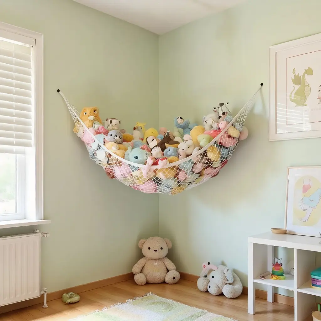 Large Size Polyester Hanging Wall Corner Toy Organizer Mesh Net Hammock - Strong, Durable Hollow-Out Visible Home Storage, Space-Saving Bedroom Decor for Clothes & Toys toy hammock