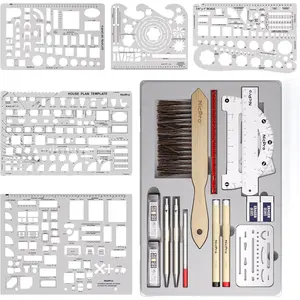 Swiilpo 21PCS Professional Drafting Tools & Geometry Set with Case, Architect Compass & Protractor Set, Metal Pencils, Pens, Scale Ruler Metal Ruler, 5 Drawing Templates for Interior House Plan,By Traiisutor