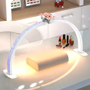 Professional Large Half Moon Light for Nail Desk with Phone Holder, 29" Arch Light for Nail Techs Nail Desk Lamp for Manicure Table, Salon, Nail Tech Lamp with Rhinestone-Encrusted for Gifts for Women(White, Large)