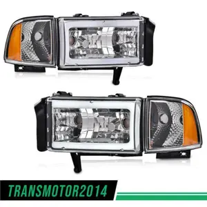 Fit For Ram 1500 2500 3500 1994-02 Amber Corner LED DRL Headlights Chrome 1Pair