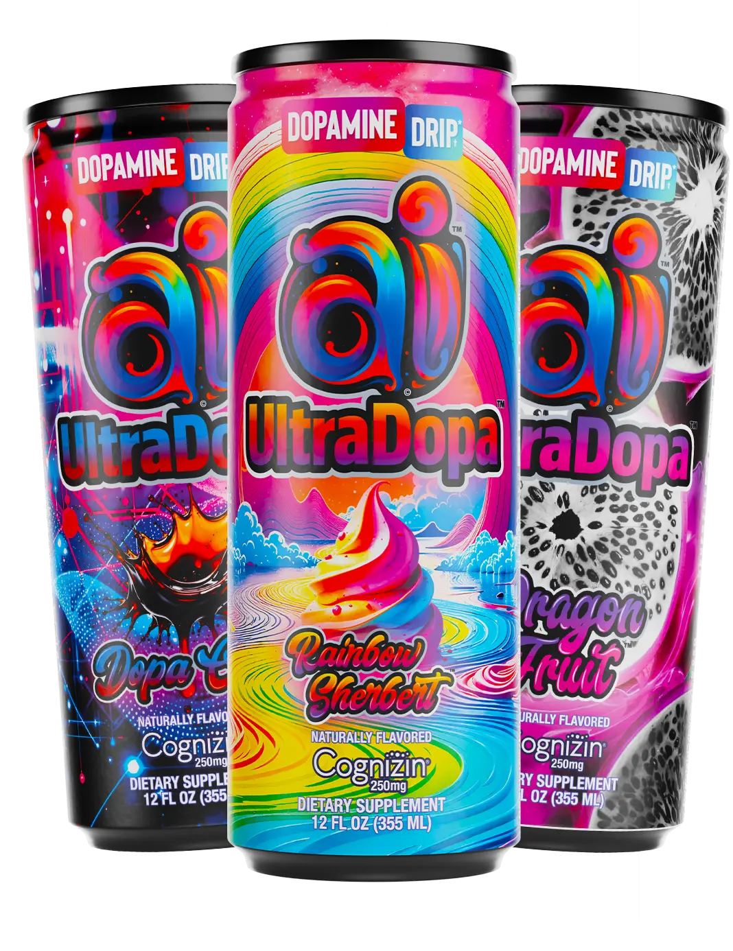 Ai UltraDopa Variety Pack v2 [Ready to Ship] - 12 Cans 3 Flavors, Neuro-Performance Zero Calories Zero Sugar Zero Carbs Feel Good Energy Drink