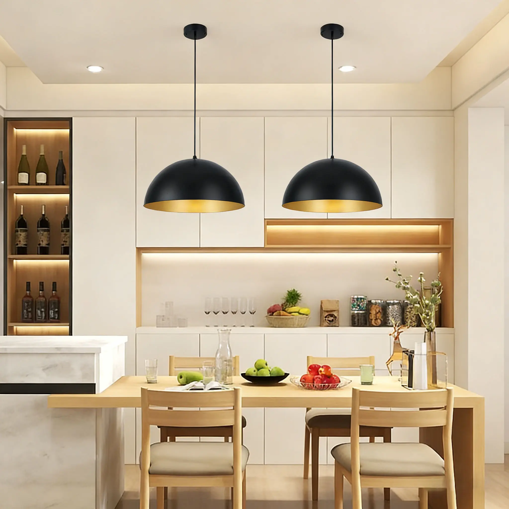 2026 Top 2PCS Matte Black Industrial Metal Shade Pendant Ceiling Set, Adjustable Round Dome, 120V AC Power Supply, Durable Metal Design, for Dining Room Home Decor, LED Bulbs Not Included