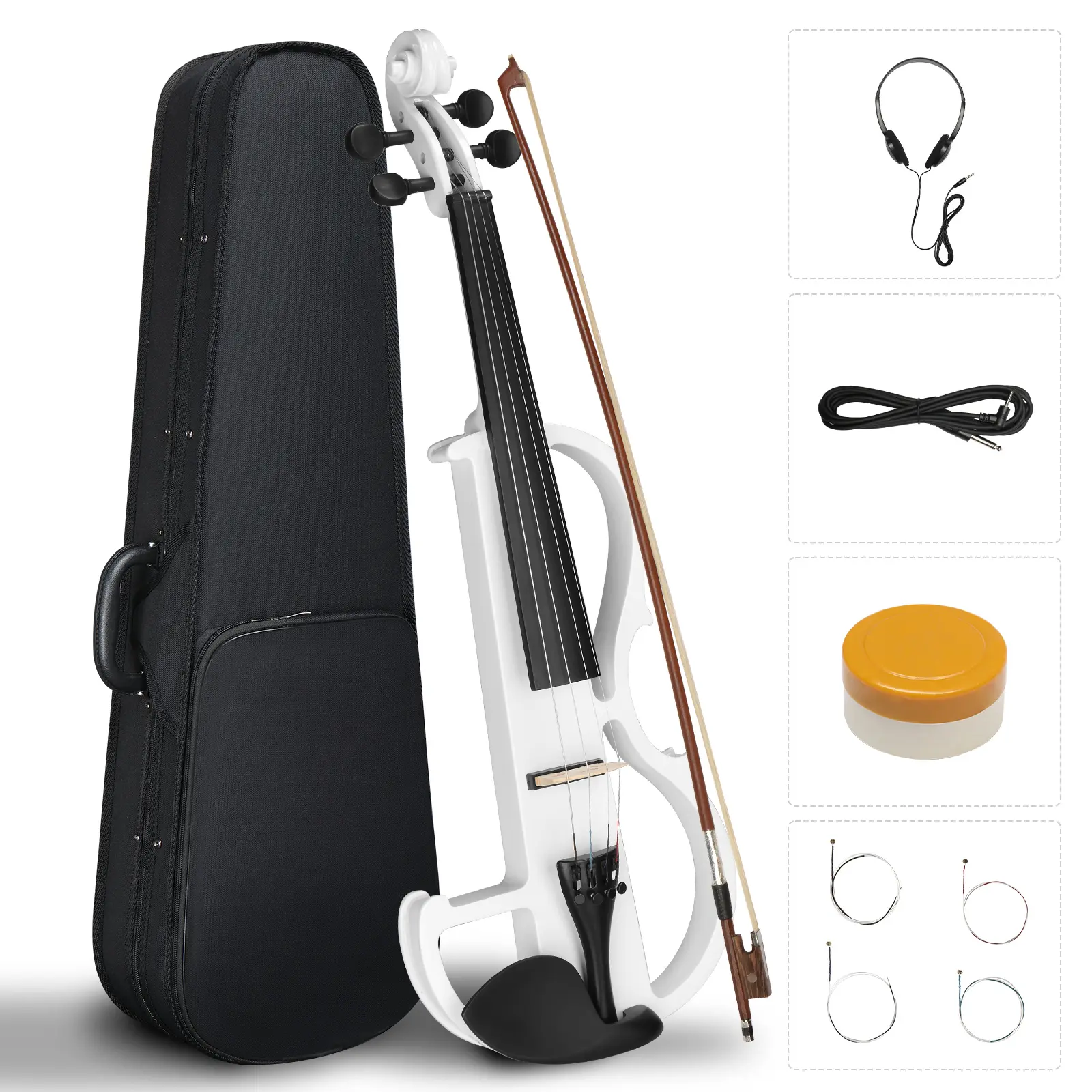 White 4/4 Electric Silent Violin | Piano Lacquer Never Fades | 3-Band EQ | Complete Kit with Headphone & Bow musical gifts for festivals or birthdays Beginners Adults Teens
