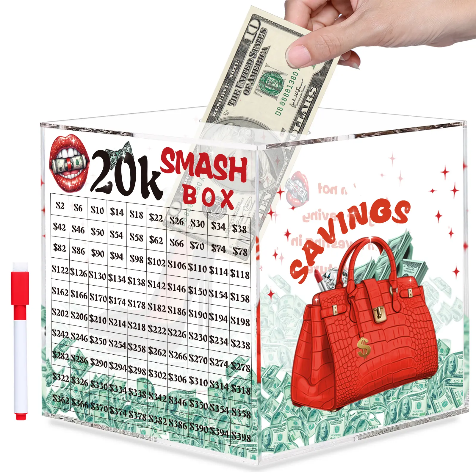 20k Smash Box for Money, Large Piggy Bank for Adults 20000 Savings Challenge Box, Money Saving Box for Cash, Big Unbreakable Clear Acrylic Money Saver Must Break to Open