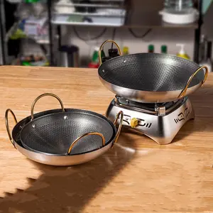 1 pc of thick bar tripod honeycomb coating non stick pot, gold double ear dry pot special pot, alcohol stove pot, pot, pot, Nonstick Frying Pots