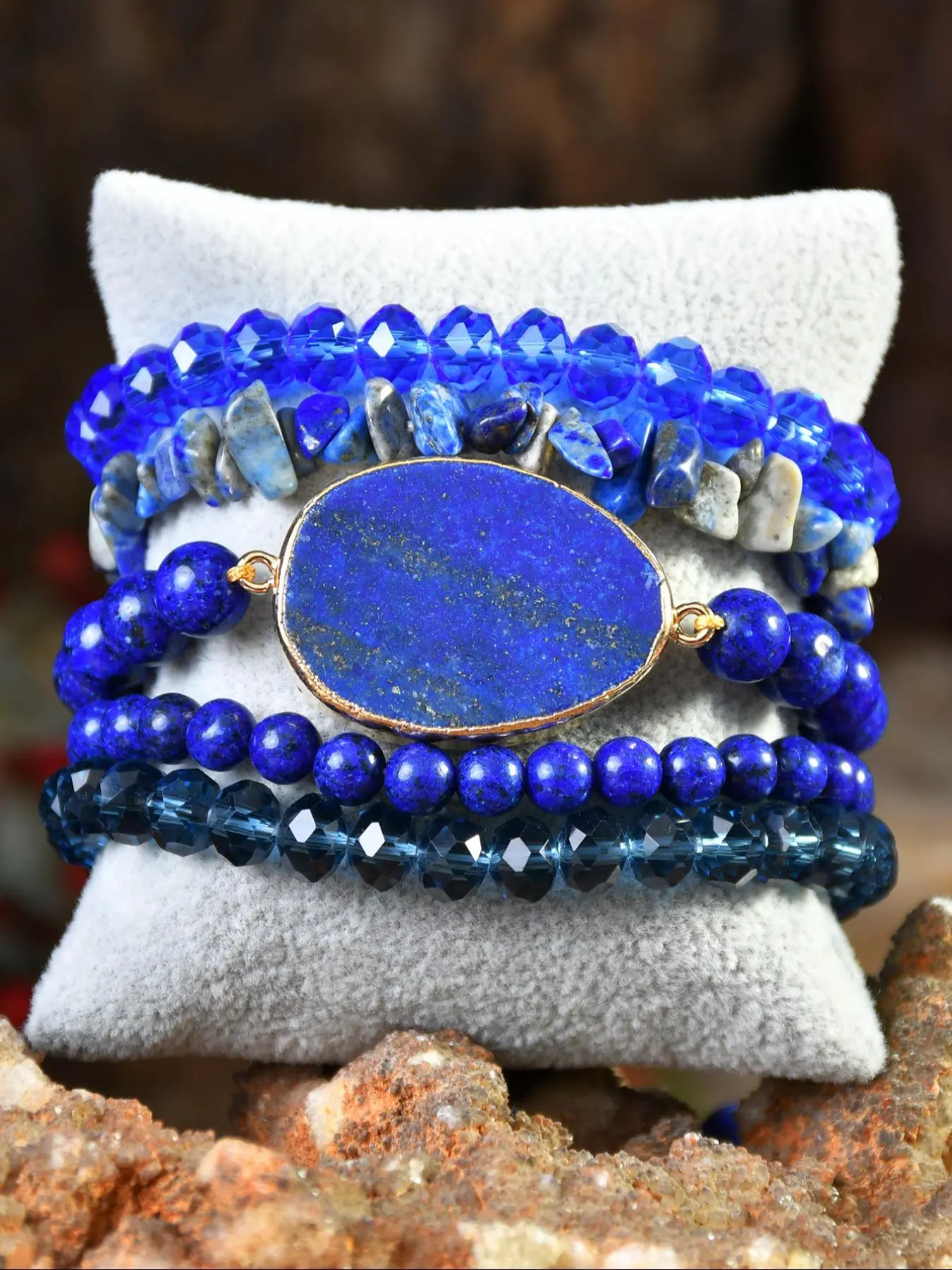 Boho Style Natural Lapis Lazuli High Quality Bracelet Set, Exquisite Bracelet Handmade Nylon Weave Jewelry for Women & Girls, Perfect Gift for All Occasions