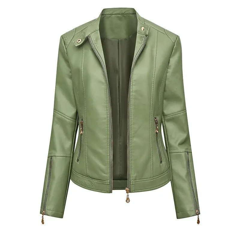 Women's Faux Leather Blazer Coat, Casual Double Breasted Fitted Long Sleeve Outerwear Suit Jacket for Lady, Spring Autumn Wear