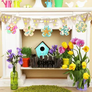 10PCS Large Size Wooden Spring Ornaments To Paint, 7inch Flower Wooden DIY Blank Unfinished Round Wood Discs Ornament for Crafts Hanging Decorations