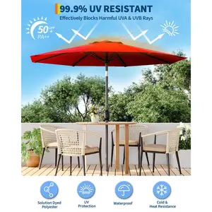 9 FT Patio Umbrella for Outdoor, Heavy Duty Table Umbrella with Easy Tilt and Crank, 8 Ribs, UV Resistant and Waterproof, for Garden, Patio, Backyard, Pool