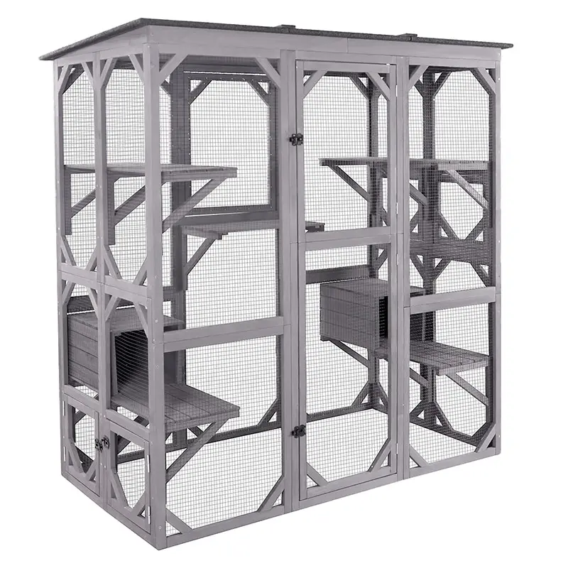Aivituvin-AIR37 Extra Large Outdoor Cat Enclosure, Classic Contemporary Solid Waterproof Wood Roof, 67" Tall Access Door, House-Connectable Design, Outdoor Kennel