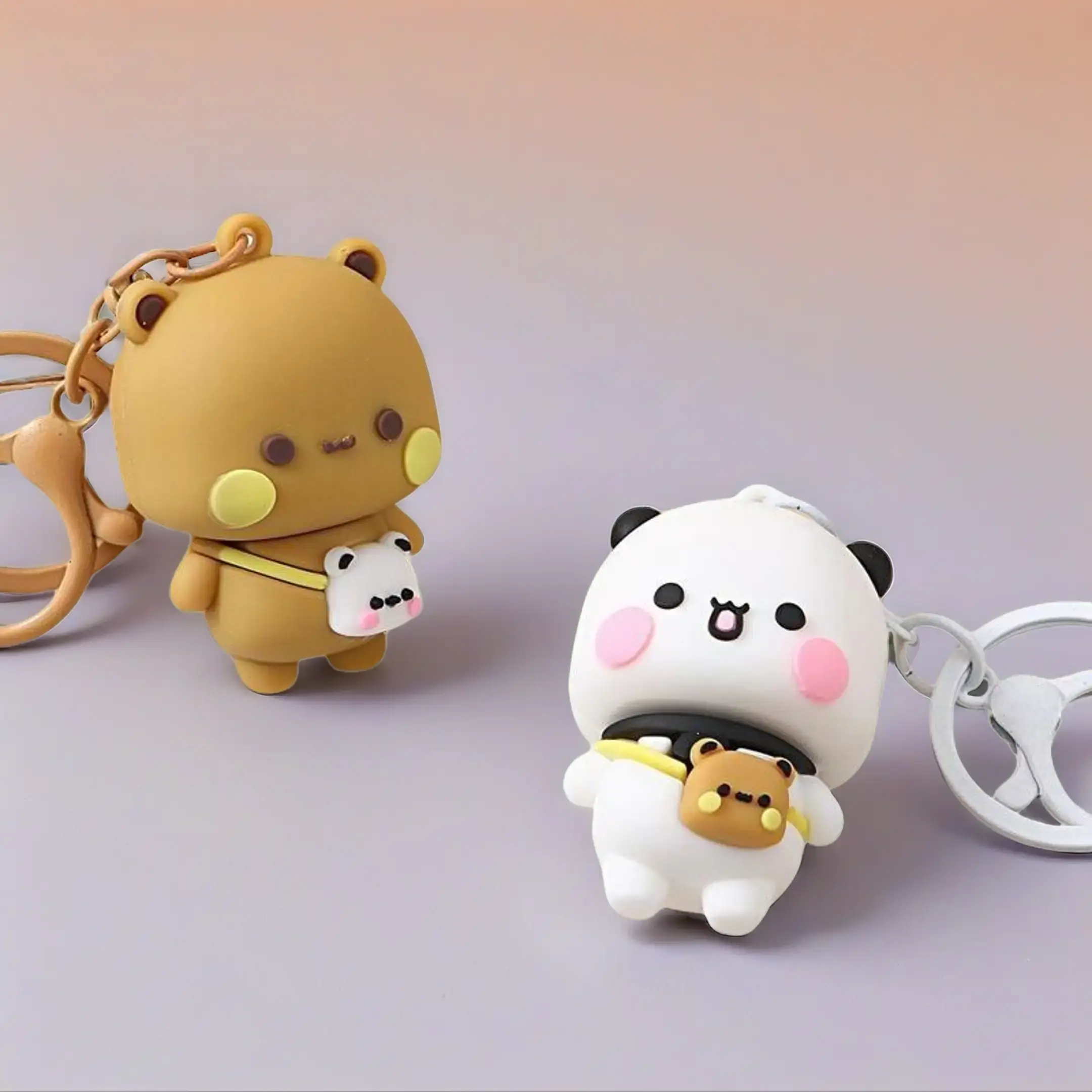 Bubu Dudu Kawaii Aesthetic Panda Bear Keychain Charm, Animal Shaped Collectible Jewelry Charm, Cute Action Figure Ornament for Home Decor, Birthday Gifts, Animal Shaped Collectible Jewelry Charms
