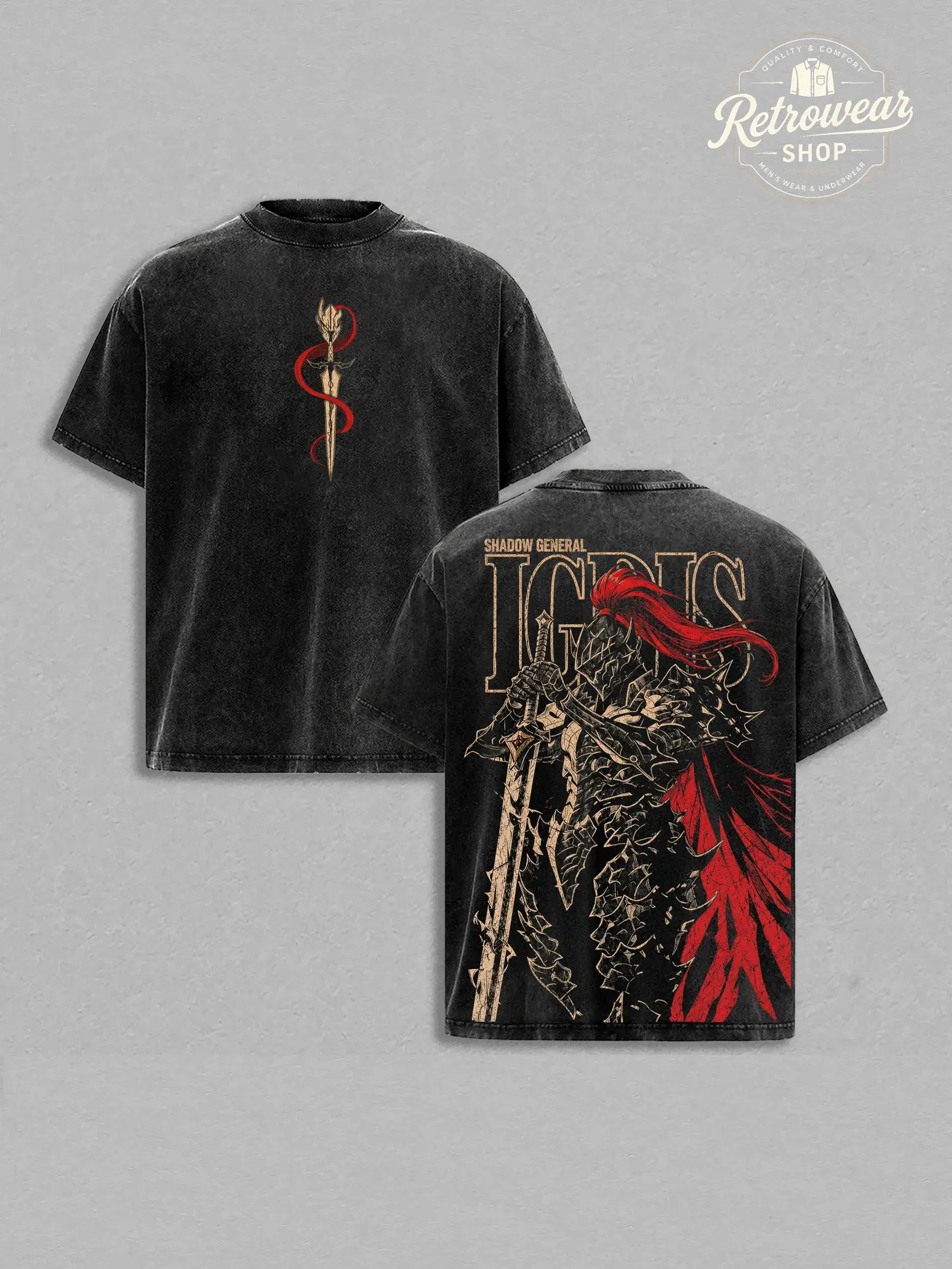 Igris T-Shirt Washed – Solo Leveling Anime Manga Graphic Double Printed Tee, Shadow Army Commander Heavy Washed Unisex Oversize Streetwear Vintage Edition Fan Gift Apparel,clothes for back to school,first day of school outfits