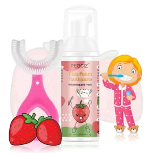 Pegciz Kids Toothpaste & Brush Set, Blueberry/mango/strawberry/watermelon Flavors, U-Shaped Design, Oral Hygiene for Children