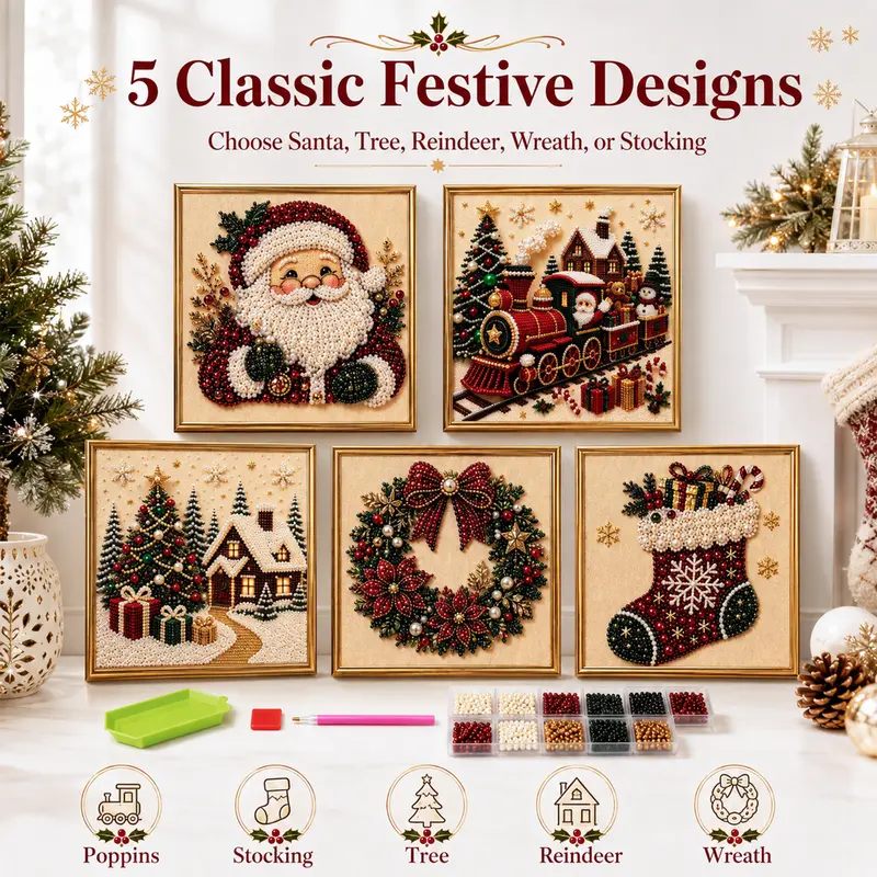 DIY Pearl-Accented Wreath Craft Kit - Stress-Relieving Diamond Art Kits for Crafting, Festive Fireplace & Tabletop Decor, Creative Gift