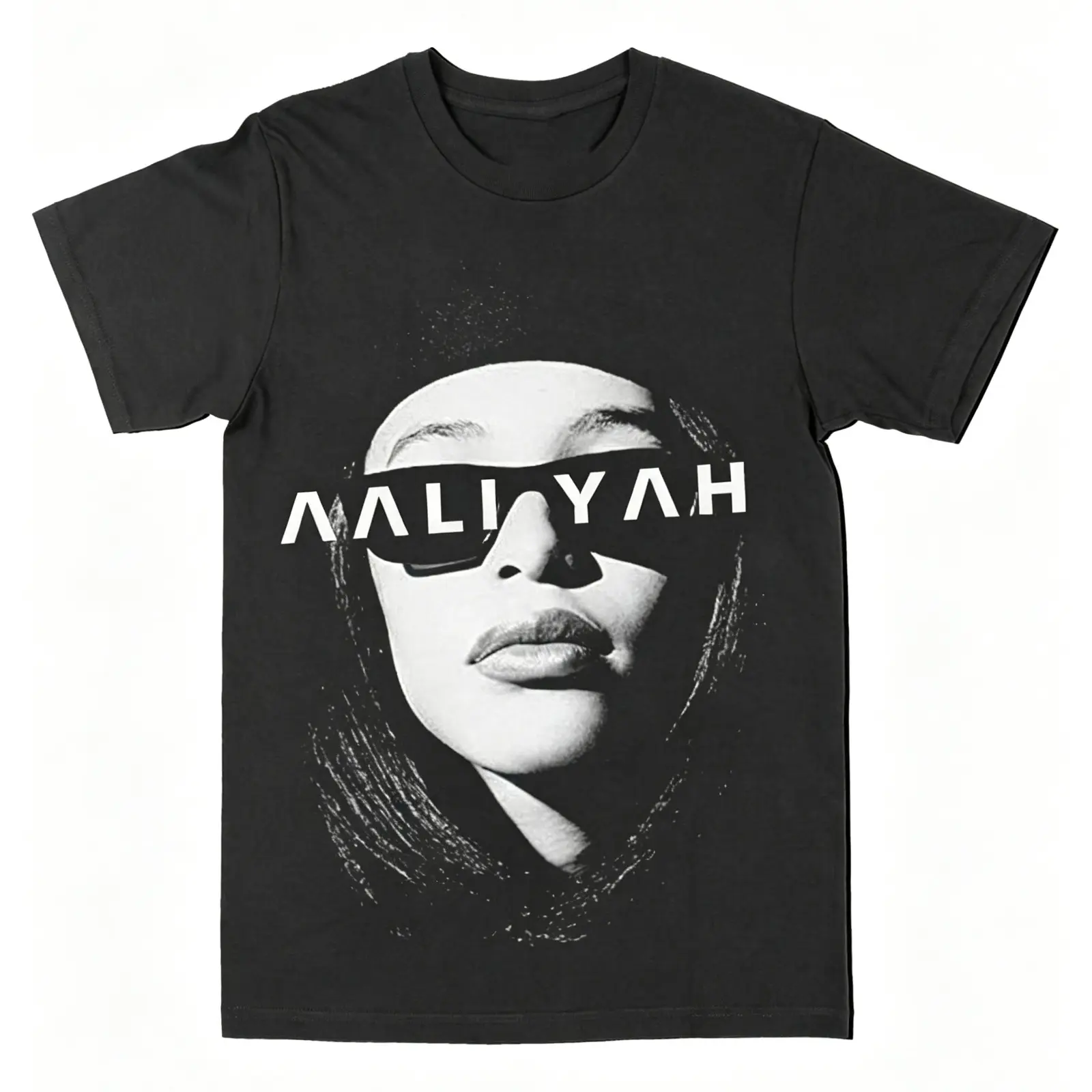 Women's Short-Sleeve Cotton Vintage Aaliyah Portrait T-Shirt - 90s R&B Singer Hip Hop Graphic Top, Streetwear Casual Fan Gift Clothes, Shortsleeve, Tops