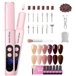 HengYuaoler 3rd Gen Cordless Nail Drill + 17-Color Gel Polish Set – Random Drill Color (White/Green/Pink/Purple), Pick Your Nail Polish Shade, Home Salon Kit
