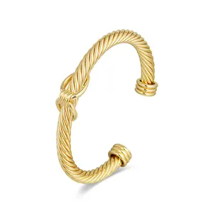 Aprilery Gold-Tone Hercules Knot Cable Cuff – Adjustable Statement Bracelet Reflecting Unity, Strength and Modern Style