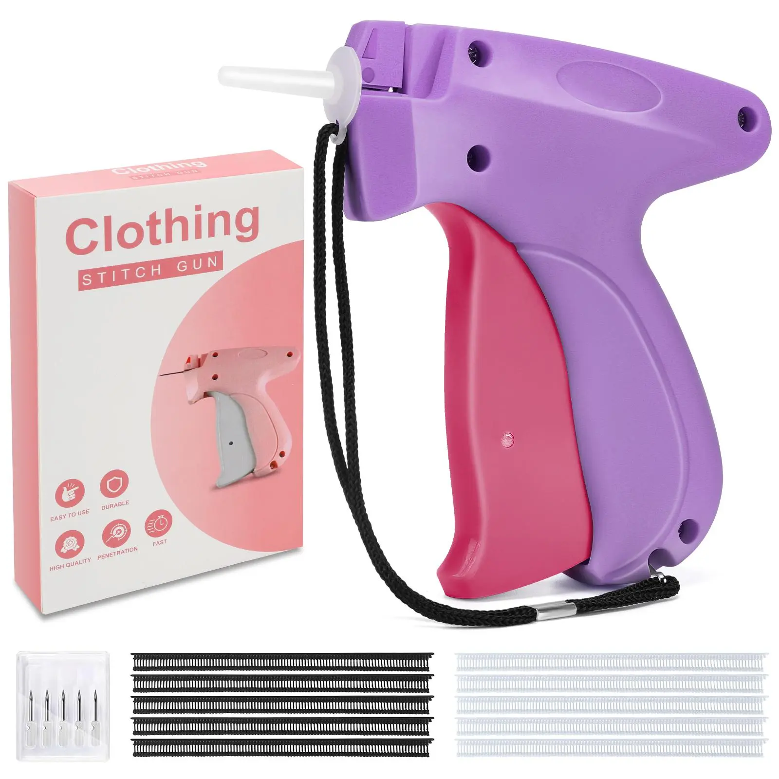 Multifunctional Handheld Mini Sewing Gun - Convenient Micro Stitch Garment Repair Tool with Instructions, 5 Replacement Needles, 1000 Fasteners, Portable Kit for Sewing Hacks, School, Office, DIY & Travel
