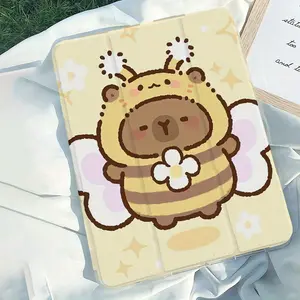 Cute Capybara Lightweight Foldable iPad Case - Durable Paper Cut Design, Vivid Colorful Patterns, Adjustable Stand, Auto Sleep/Wake Computer Covers