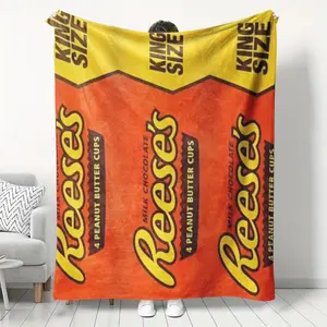Reese's Peanut Butter Flannel, Food Themed Blanket, Modern Soft & Cozy Design, Multi-Season Versatile Throw, Ideal for Home Decor & Travel Essentials
