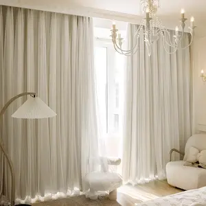 French Princess Style Sheer Curtains for Living Room and Bedroom, Double Layer Fabric, Easy Care Window Drapes, Home Decoration Curtain