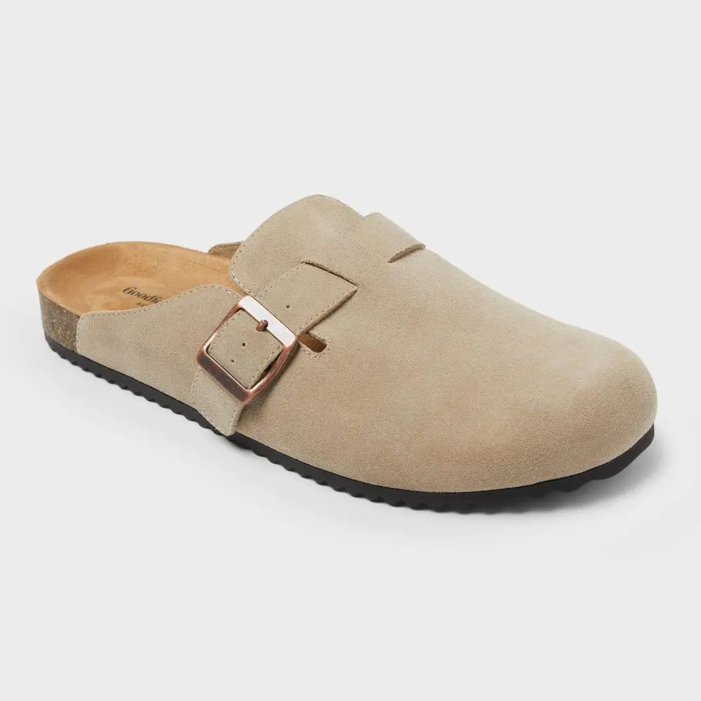 Goodfellow & Co Men's Oswald Clogs - 100% Leather Upper, Contoured Footbed, Adjustable Buckle, Indoor/Outdoor Outsole, Medium Width, Slip-On Round Toe Clogs, Shoe, Footwear, Shoes