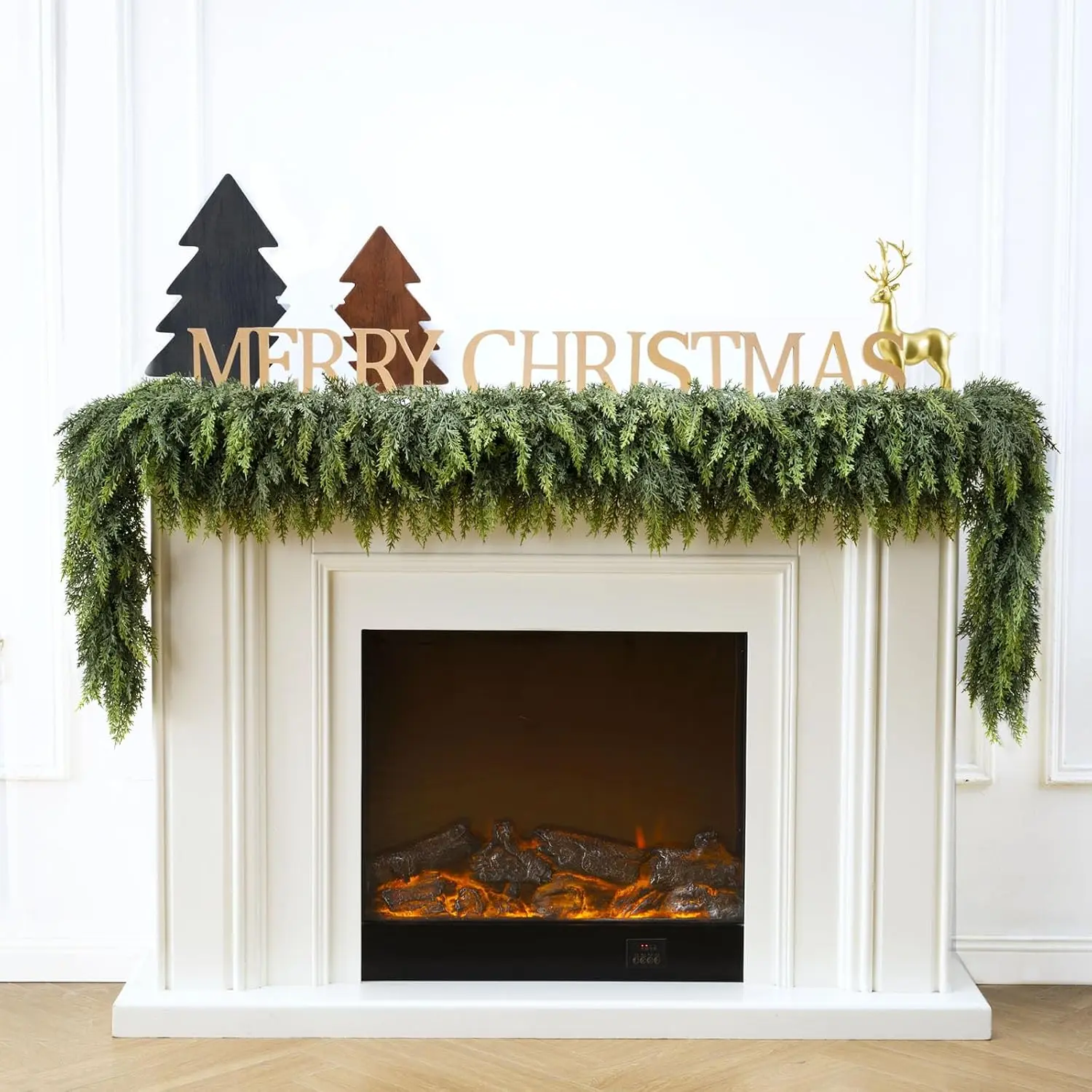2 Pack 6FT Artificial Cedar Garland, Full & Realistic, No Shedding, Perfect for Fireplace, Stairs, Door & Christmas Decor