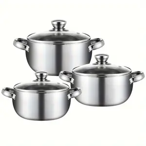 Stainless Steel Cookware Set with Lid, 3 Counts/set Stockpot with Lid, Versatile Kitchen Essentials for Soups, Hot Pots, Pasta & Seafood Stews, Induction Pots Pans, Stackable Cookware