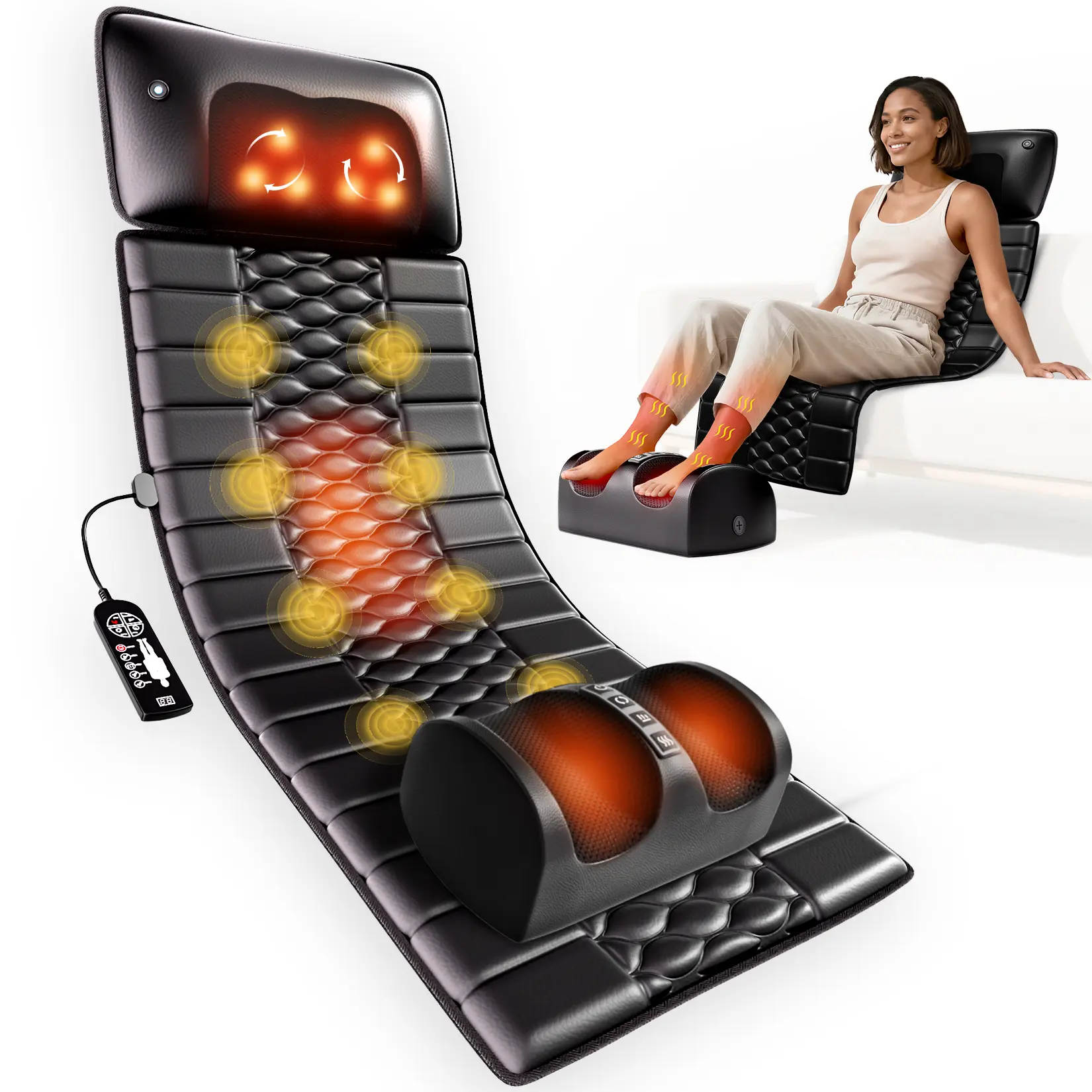 HIMOUTA Foldable Heated Massage Mat for Full Body, Deep Tissue & Low Back Pain Relief with 10 Vibrating Motors, 9 Speeds, Washable Pad - Gift, Full Body Massage Mat, Heatable, Ideal Christmas Gift, 120V-240V