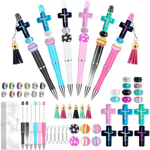 58pcs/6sets Beadable Pens Bulk with Colorful Silicone Beads, DIY Pen Making Kit, Smooth Writing Beaded Pen, Special Pen, Gift, Office, School