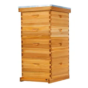 MayBee Hives 10 Frame 4 Layer Beehive Kit with 2 Deep & 2 Medium Boxes Beeswax Coated Cedar Wood for Brood Rearing & Honey Production Complete Beekeeping Set