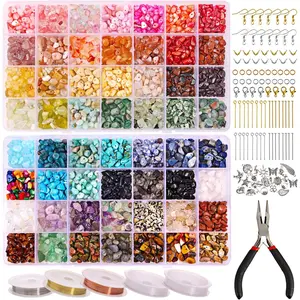 1800 count 56 Colors  Beads, Ring Making Kit,  Chip Beads Irregular  Stone with  Making Supplies for DIY Craft Bracelet Necklace Earrings, Craft Gifts