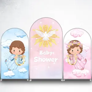 15-day Delivery Pink Angel with Harp Arch Backdrop Cover for Baby Shower and Christening
