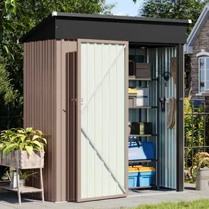 Aoxun 5x3 ft Galvanized Metal Outdoor Storage Shed with Base Slanted Roof Tool House with Stainless Latch & Base Frame Durable Weather-Resistant Garden Shed for Patio, Brown Astronaut Nebula Star plants holiday Interlocking